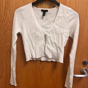 Forever 21 Cream Ribbed Cropped Cardigan | Fitted V-Neck | Soft Girl